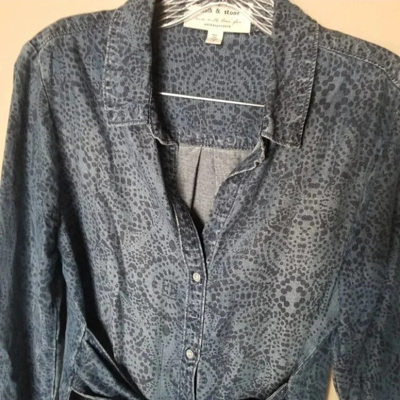 Anthropologie Cloth & Stone Printed Chambray Dress XS - Picture 6 of 14